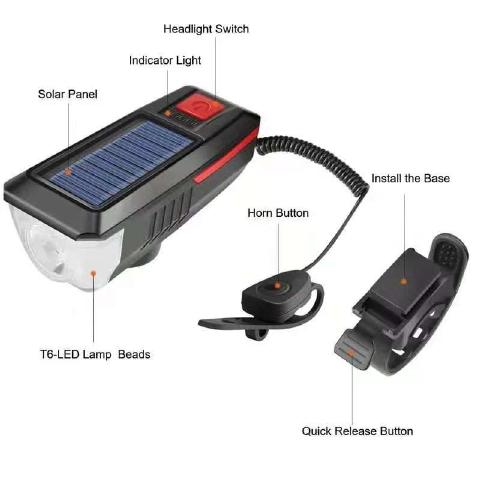 Solarna led lampa za bicikl sa sirenom - Image 2